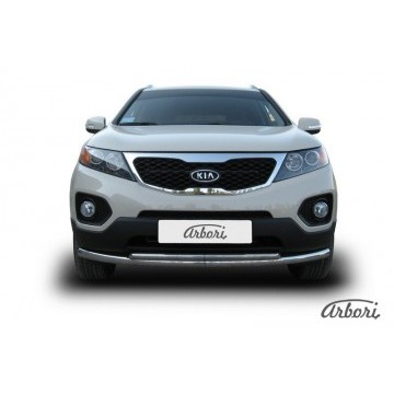 Защита переднего бампера d57+d42 радиусная Arbori нерж. сталь для Kia SORENTO 2010-2012