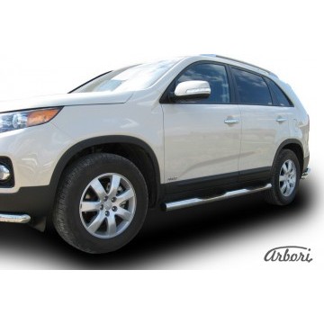 Защита порогов d76 с проступями Arbori нерж. сталь для Kia SORENTO 2010-2012