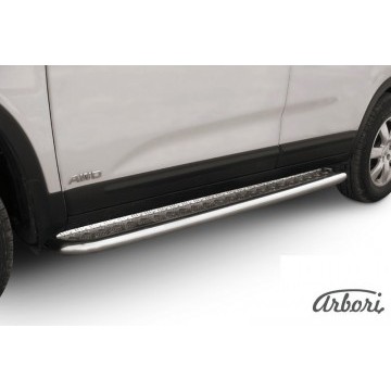 Защита порогов d42 с листом Arbori нерж. сталь для Kia SORENTO 2010-2012
