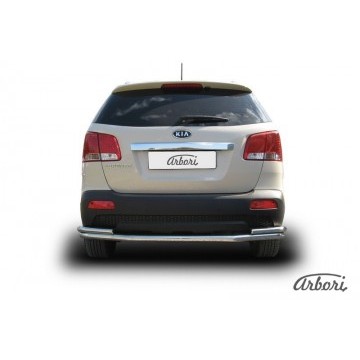 Защита заднего бампера  d57+d42 длинная Arbori нерж. сталь для Kia SORENTO 2010-2012