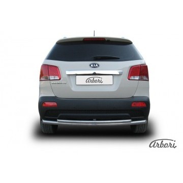 Защита заднего бампера  d57+d42 радиусная Arbori нерж. сталь для Kia SORENTO 2010-2012