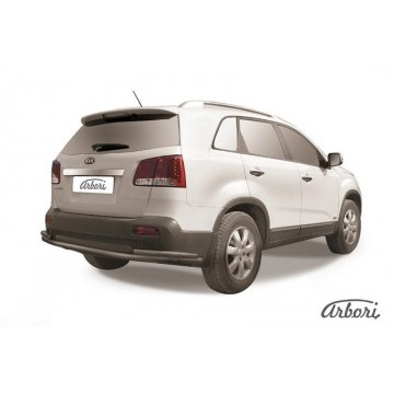 Защита заднего бампера  d57+d42 длинная Arbori черн. для Kia SORENTO 2010-2012