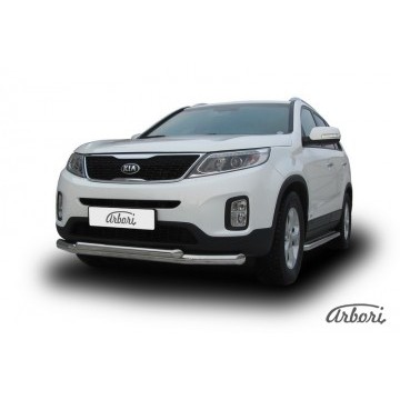 Защита переднего бампера d76+d57 двойная Arbori нерж. сталь для KIA Sorento 2013-нв