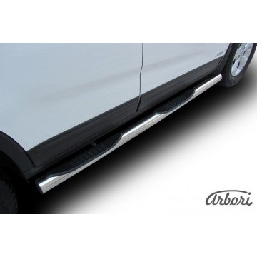 Защита порогов d76 с проступями Arbori нерж. сталь для KIA Sorento 2013-нв