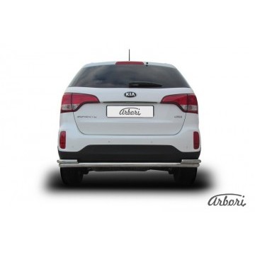 Защита заднего бампера d57+d42 двойная Arbori нерж. сталь для KIA Sorento 2013-нв