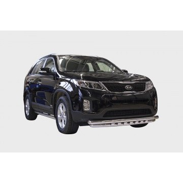 Защита переднего бампера с декоративными элементами d60/60 двойная, Kia Sorento 2013-