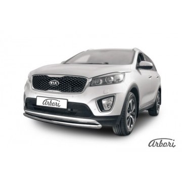 Защита переднего бампера d57 радиусная короткая Arbori нерж. сталь для KIA Sorento Prime 2015-2018