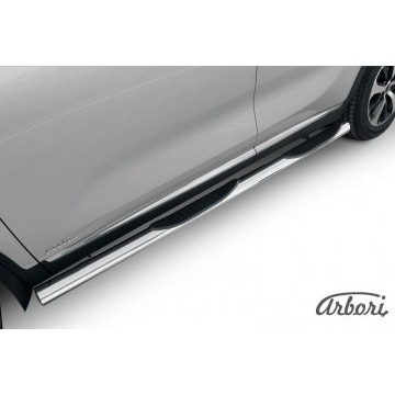 Защита порогов d76 с проступями Arbori нерж. сталь для KIA Sorento Prime 2015-2018