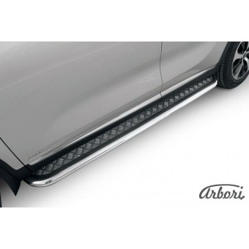 Защита порогов d57 с листом усиленная Arbori нерж. сталь для KIA Sorento Prime 2015-2018