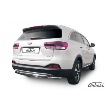 Защита заднего бампера d57+d42 двойная радиусная Arbori нерж. сталь для KIA Sorento Prime 2015-2018