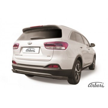 Защита заднего бампера d57+d42 двойная длинная Arbori черн. для KIA Sorento Prime 2015-2018