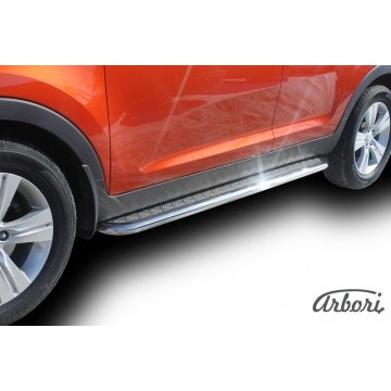 Защита штатных порогов Arbori d42 с листом KIA SPORTAGE 2010-
