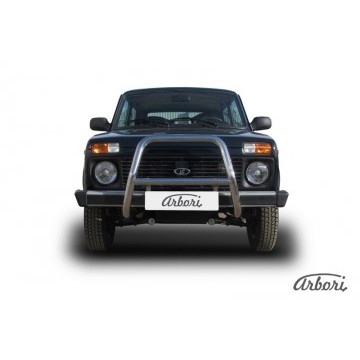 Кенгурятник d57 высокий Arbori нерж. сталь для LADA 4х4 3дв. 1977-нв