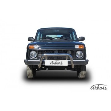 Кенгурятник d57 низкий Arbori нерж. сталь для LADA 4х4 3дв. 1977-нв