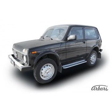 Защита порогов d42 с листом усиленная Arbori нерж. сталь для LADA 4х4 3дв. 1977-нв