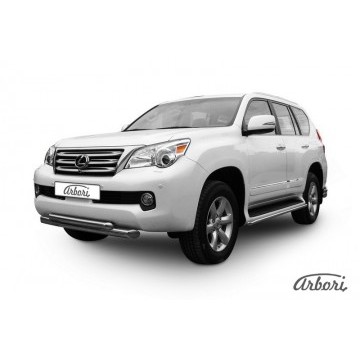 Защита переднего бампера d76+d57 двойная короткая Arbori нерж. сталь для Lexus GX460 2010-2013