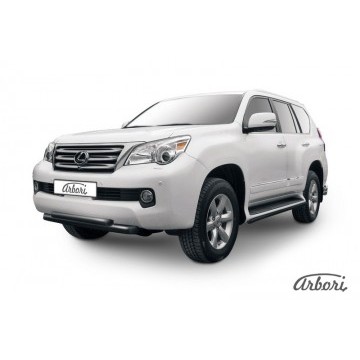 Защита переднего бампера d76+d57 двойная короткая Arbori черн. для Lexus GX460 2010-2013