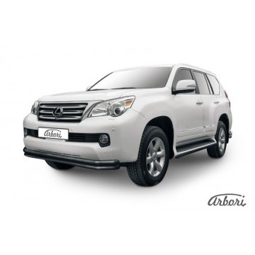 Защита переднего бампера d57+d57 двойная  Arbori черн. для Lexus GX460 2010-2013