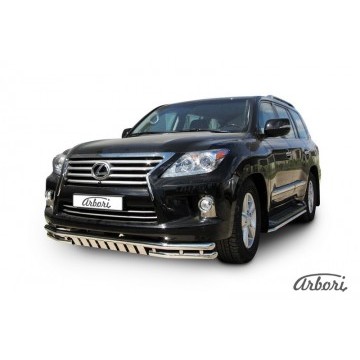 Защита переднего бампера d57+d57 двойная с ЗК Arbori нерж. сталь для Lexus LX570 2012-2015