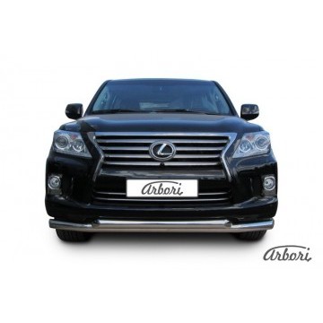 Защита переднего бампера d76+d76 двойная Arbori нерж. сталь для Lexus LX570 2012-2015