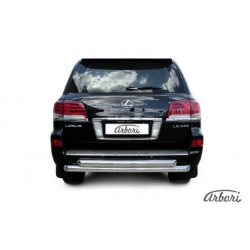 Защита заднего бампера d76+d76 двойная радиусная Arbori нерж. сталь для Lexus LX570 2012-2015