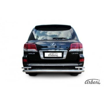 Защита заднего бампера d76+d42 двойная Arbori нерж. сталь для Lexus LX570 2012-2015