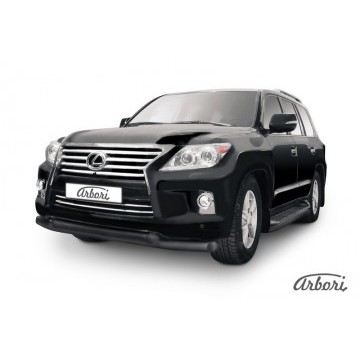 Защита переднего бампера d76+d76 двойная Arbori черн. для Lexus LX570 2012-2015