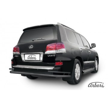 Защита заднего бампера d76+d42 двойная Arbori черн. для Lexus LX570 2012-2015