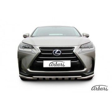 Защита переднего бампера d57 с профильной ЗК Arbori нерж. сталь для LEXUS NX 2014-2017