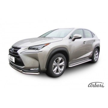 Защита порогов d57 с листом усиленная Arbori нерж. сталь для LEXUS NX 2014-2017