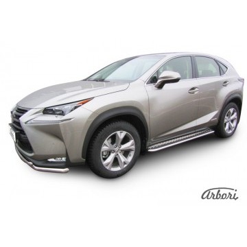 Защита порогов d42 с листом усиленная Arbori нерж. сталь для LEXUS NX 2014-2017