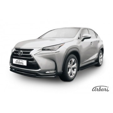 Защита переднего бампера d57+d42 двойная радиусная Arbori черн. для LEXUS NX 2014-2017