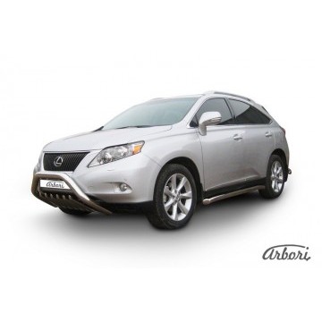Кенгурятник d76 низкий с защитой картера Arbori нерж. сталь для Lexus RX350 2009-2012