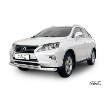 Защита переднего бампера d76+d57 двойная Arbori нерж. сталь для Lexus RX350/RX-270 2012-2015