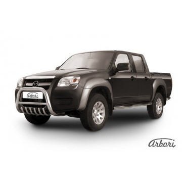 Кенгурятник d76 низкий с защитой картера Arbori нерж. сталь для Mazda BT-50 2006-2011