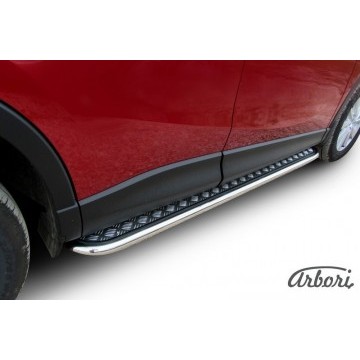 Защита порогов d42 с листом  Arbori нерж. сталь для MAZDA CX-5 2015-2017