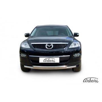 Защита переднего бампера d57+d57 двойная Arbori нерж. сталь для Mazda CX-9 2007-2012