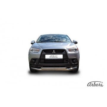 Защита переднего бампера d76+d57 двойная Arbori нерж. сталь для Mitsubishi ASX 2015-2018