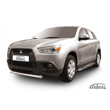 Защита переднего бампера d57 короткая Arbori нерж. сталь для Mitsubishi ASX 2015-2018