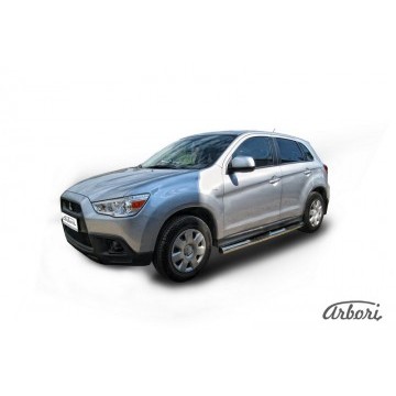 Защита порогов d76 с проступями Arbori нерж. сталь для Mitsubishi ASX 2015-2018