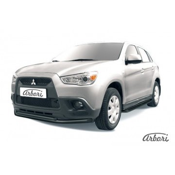Защита переднего бампера d57+d42 двойная Arbori черн. для Mitsubishi ASX 2015-2018