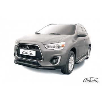 Защита переднего бампера d76+d57 двойная  Arbori черн. для MITSUBISHI ASX 2014-нв