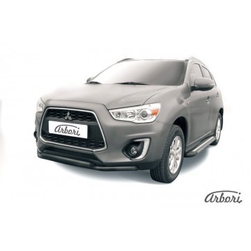 Защита переднего бампера d57+d42 двойная Arbori черн. для MITSUBISHI ASX 2014-нв