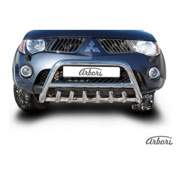 Кенгурятник d76 низкий с защитой картера Arbori нерж. сталь для MITSUBISHI L200 2006-2015