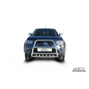 Кенгурятник d57 высокий с защитой картера Arbori нерж. сталь для MITSUBISHI L200 2006-2015