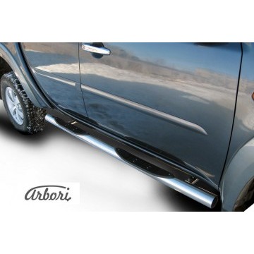 Защита порогов d76 с проступями Arbori нерж. сталь для MITSUBISHI L200 2006-2015