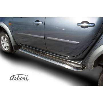 Защита порогов d57 с листом усиленная Arbori нерж. сталь для MITSUBISHI L200 2006-2015