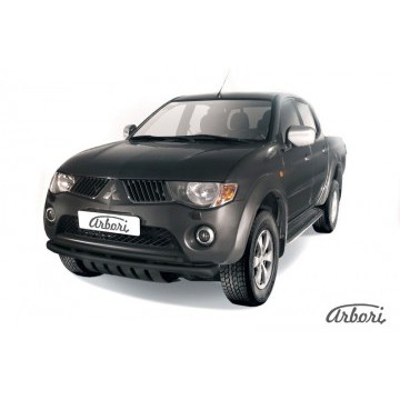 Защита переднего бампера d57+d57 двойная Arbori черн. для MITSUBISHI L200 2006-2015