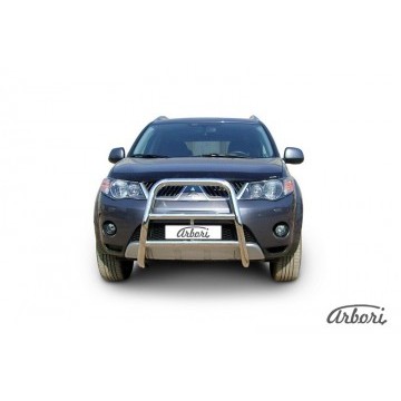 Кенгурятник d57 высокий  Arbori нерж. сталь для Mitsubishi OUTLANDER XL 2007-2009
