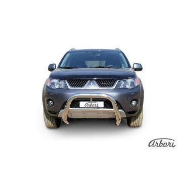 Кенгурятник d76 низкий Arbori нерж. сталь для Mitsubishi OUTLANDER XL 2007-2009